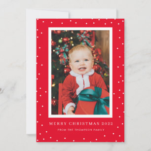 Red Background Polka Dot Photo met kerstkaart Kaart