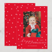 Red Background Pompom Polka Dot Photo Holiday Card Kaart (Voorkant / Achterkant)
