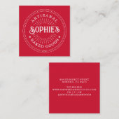 Red Bakery Logo Baker Pastry Chef Typografie Vierkante Visitekaartje (Voorkant / Achterkant)