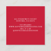 Red Bakery Logo Baker Pastry Chef Typografie Vierkante Visitekaartje (Achterkant)