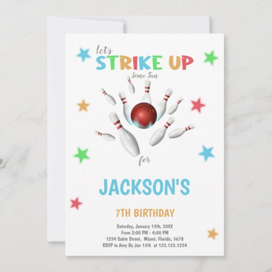 Red Ball Bowling Birthday-uitnodigingen Kaart (Voorkant)