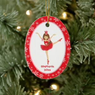 Red Ballerina Girl Persoonlijk kerstfeest Keramisch Ornament