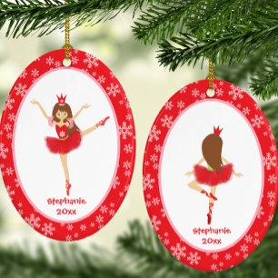 Red Ballerina Girl Persoonlijk kerstfeest Keramisch Ornament