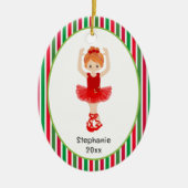 Red Ballerina Stripes Persoonlijke kerstmis Keramisch Ornament (Voorkant)