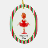 Red Ballerina Stripes Persoonlijke kerstmis Keramisch Ornament (Achterkant)