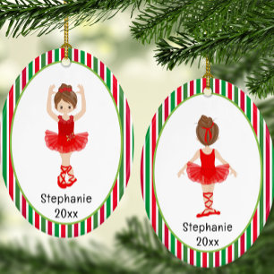Red Ballerina Stripes Persoonlijke kerstmis Keramisch Ornament