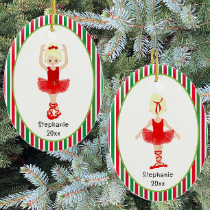 Red Ballerina Stripes Persoonlijke kerstmis Keramisch Ornament