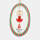 Red Ballerina Stripes Persoonlijke kerstmis Keramisch Ornament (Links)