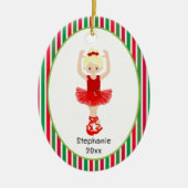 Red Ballerina Stripes Persoonlijke kerstmis Keramisch Ornament (Voorkant)
