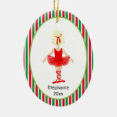 Red Ballerina Stripes Persoonlijke kerstmis Keramisch Ornament (Achterkant)