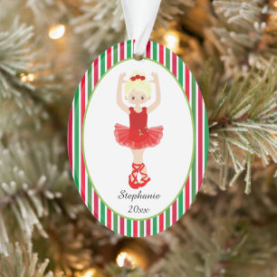 Red Ballerina Stripes Persoonlijke kerstmis Ornament