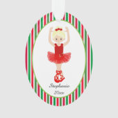 Red Ballerina Stripes Persoonlijke kerstmis Ornament (voorkant)