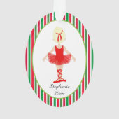 Red Ballerina Stripes Persoonlijke kerstmis Ornament (achterkant)