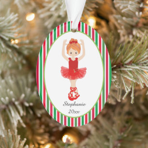 Red Ballerina Stripes Persoonlijke kerstmis Ornament