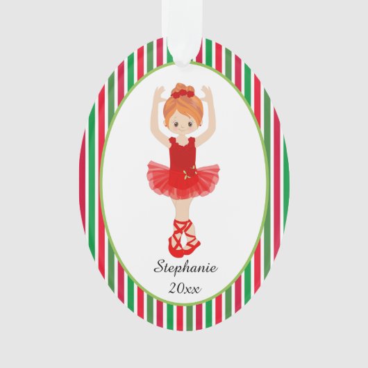 Red Ballerina Stripes Persoonlijke kerstmis Ornament (voorkant)