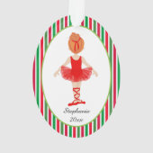 Red Ballerina Stripes Persoonlijke kerstmis Ornament (achterkant)