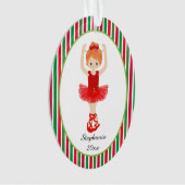 Red Ballerina Stripes Persoonlijke kerstmis Ornament (voorkant)