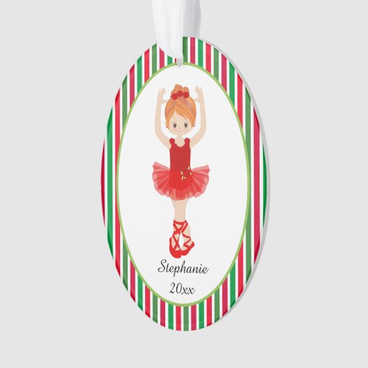 Red Ballerina Stripes Persoonlijke kerstmis Ornament (voorkant)