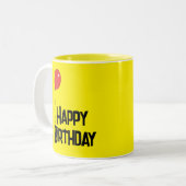 Red Balloon Happy Birthday Yellow Mug Tweekleurige Koffiemok (Voorkant links)