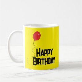 Red Balloon Happy Birthday Yellow Mug Tweekleurige Koffiemok