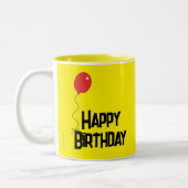Red Balloon Happy Birthday Yellow Mug Tweekleurige Koffiemok (Links)
