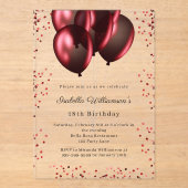 Red balloons clear luxury birthday  acryl uitnodigingen (Voorkant)