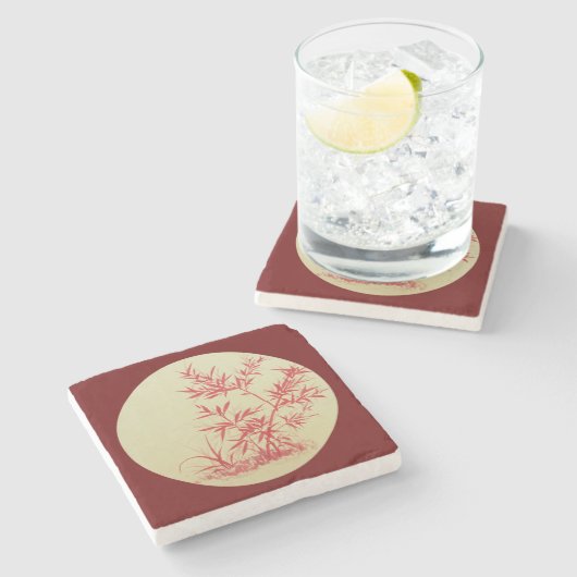 Red Bamboe - rond - geen kabelkanaals pranner Stenen Onderzetter (Zijkant)