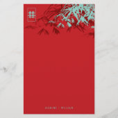 Red Bamboo laat dubbelgeluk over Chinese bruiloft Briefpapier (Voorkant)