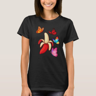 Red Banana Surrounded by Colorful Butterflies T-shirt