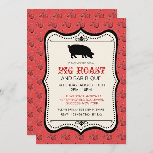 Red Bandana Bar-B-Que Invitation Kaart (Voorkant / Achterkant)