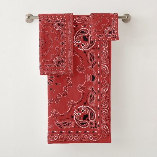 Red Bandana Bath Towel Set Bad Handdoek (Insitu)