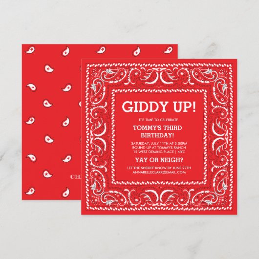 Red Bandana | Birthday Invite Kaart (Voorkant / Achterkant)
