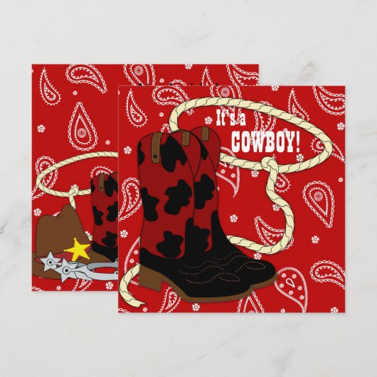 Red Bandana Cowboy Baby shower Kaart (Voorkant / Achterkant)