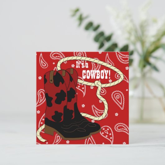 Red Bandana Cowboy Baby shower Kaart (Staand voorkant)