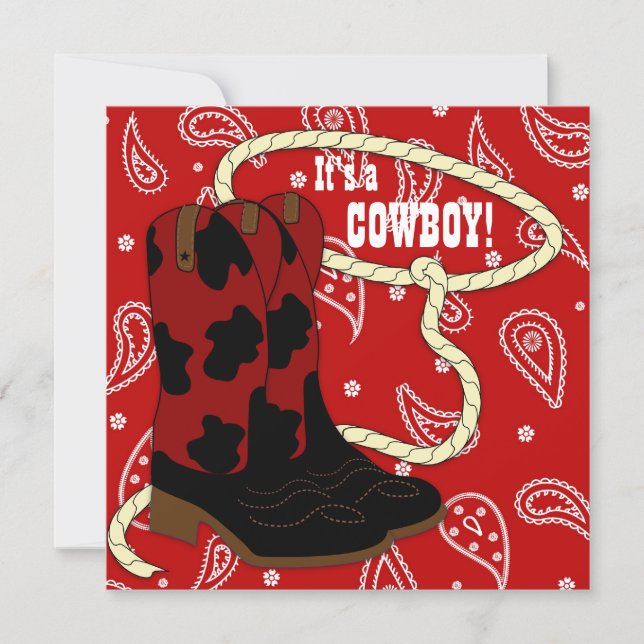 Red Bandana Cowboy Baby shower Kaart (Voorkant)
