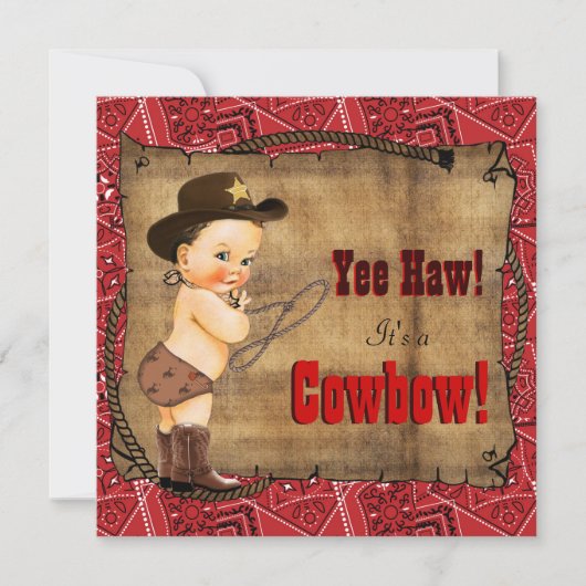Red Bandana Cowboy Baby shower Kaart (Voorkant)