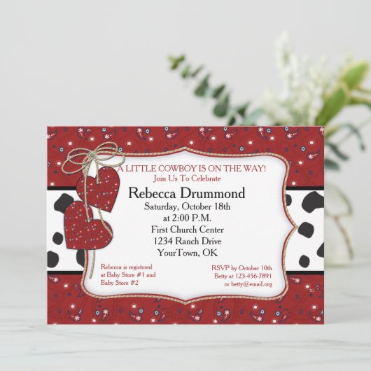Red Bandana Cowboy Baby shower Kaart (Staand voorkant)