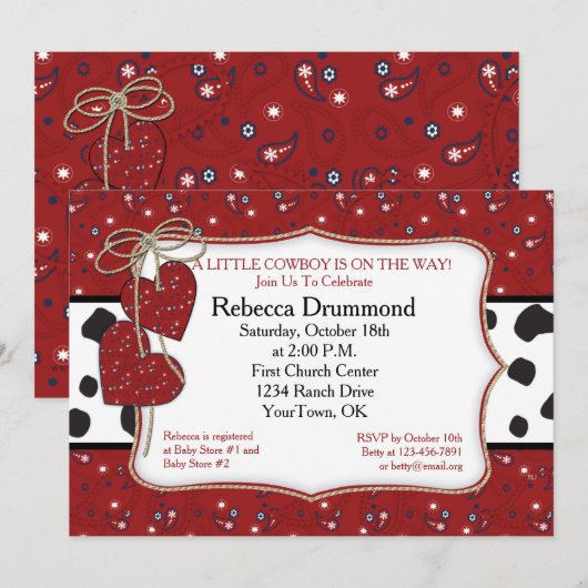 Red Bandana Cowboy Baby shower Kaart (Voorkant / Achterkant)