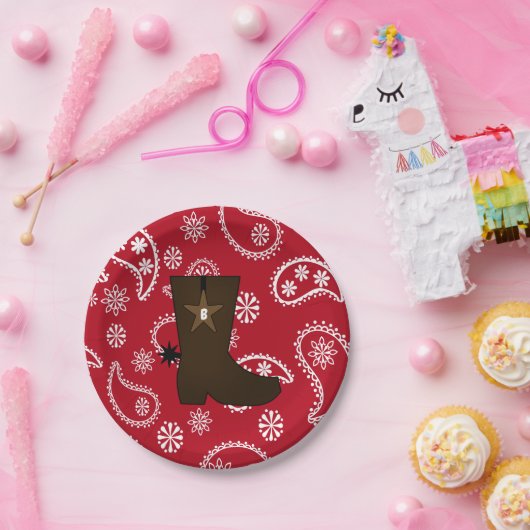 Red Bandana Cowboy Boot Paper Borden Papieren Bordje (Feest)