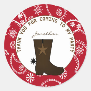 Red Bandana Cowboy Boot Personated Birthday Ronde Sticker