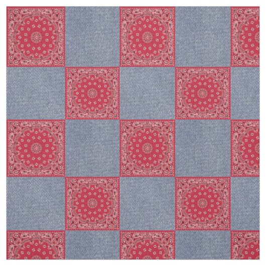 Red Bandana en Denim Print Stof (Swatch)