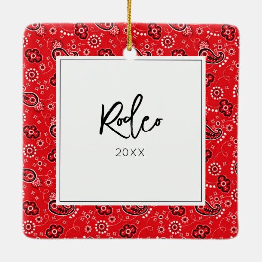 Red Bandana Horse Foto: Jaarlijkse feestdag Keramisch Ornament (Achterkant)