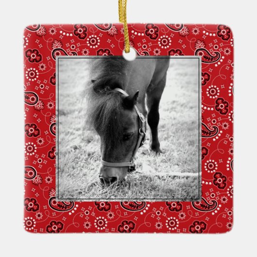 Red Bandana Horse Foto: Jaarlijkse feestdag Keramisch Ornament (Voorkant)