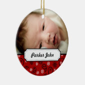 Red Bandana Paisley Foto met kerstboomversiering Keramisch Ornament (Rechts)