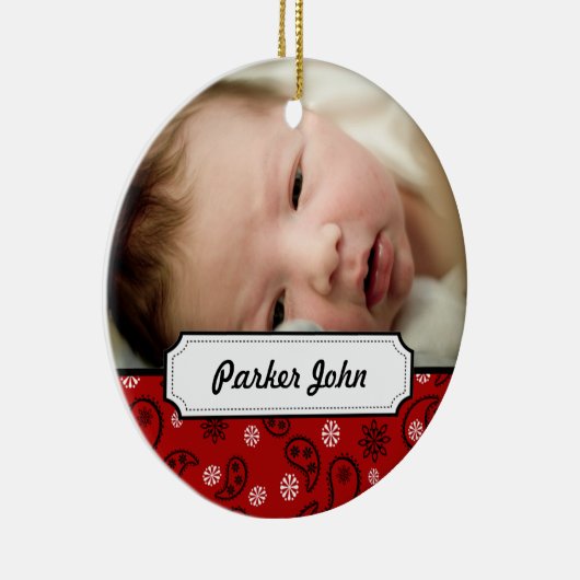 Red Bandana Paisley Foto met kerstboomversiering Keramisch Ornament (Rechts)