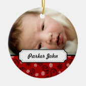 Red Bandana Paisley Foto met kerstboomversiering Keramisch Ornament (Voorkant)