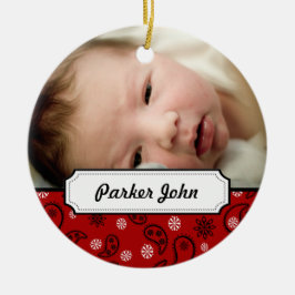 Red Bandana Paisley Foto met kerstboomversiering Keramisch Ornament