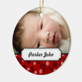 Red Bandana Paisley Foto met kerstboomversiering Keramisch Ornament (Links)