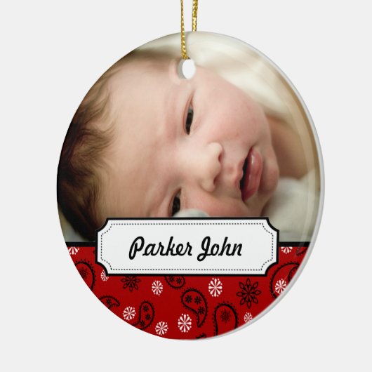 Red Bandana Paisley Foto met kerstboomversiering Keramisch Ornament (Links)