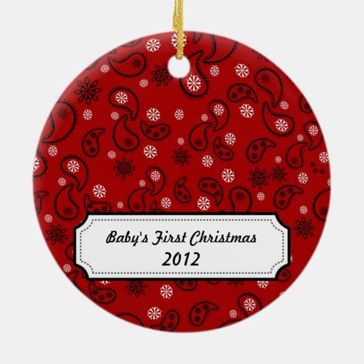 Red Bandana Paisley Foto met kerstboomversiering Keramisch Ornament (Achterkant)